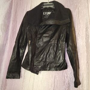 EFUNK Black Soft Leather  Zipper Moto Jacket Womens Size Medium
